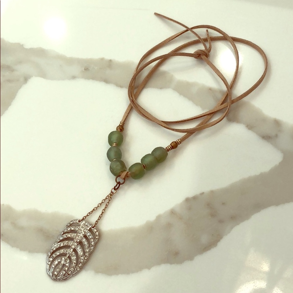 Vintage style rhinestone & sea glass necklace